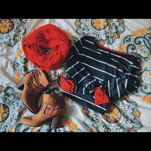 Navy blue and white striped shift dress